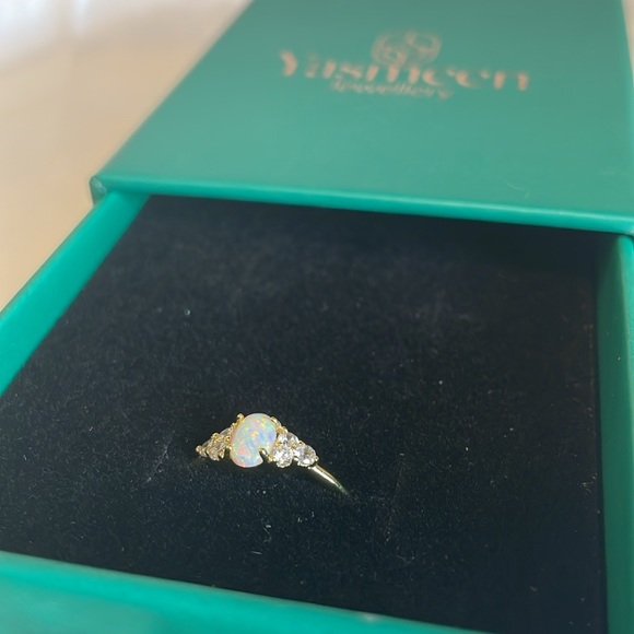 New: 18K Gold Vermeil Opal Gemstone CZ Stones Ring - Picture 7 of 12